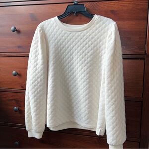 Cream Quilted Puff Sleeve Sweatshirt